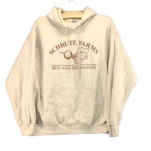 Schrute Farms Hoodie Size L Cream Pullover Graphic Logo The Office
